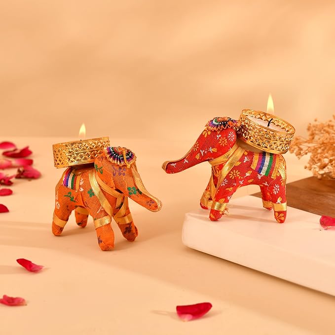 Rajasthani Elephant Tea Light Candle Holder (Pack of 4)