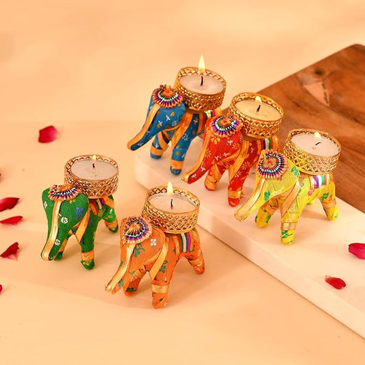 Rajasthani Elephant Tea Light Candle Holder (Pack of 4)